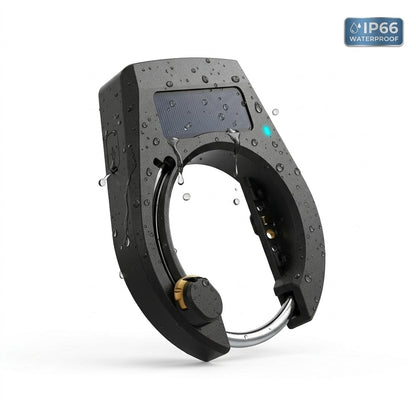 Smart Bluetooth bicycle lock with solar charging and proximity unlock, black
