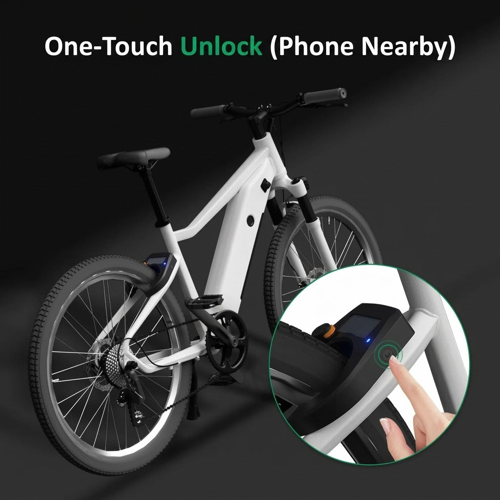 Smart Bluetooth bicycle lock with solar charging and proximity unlock, black