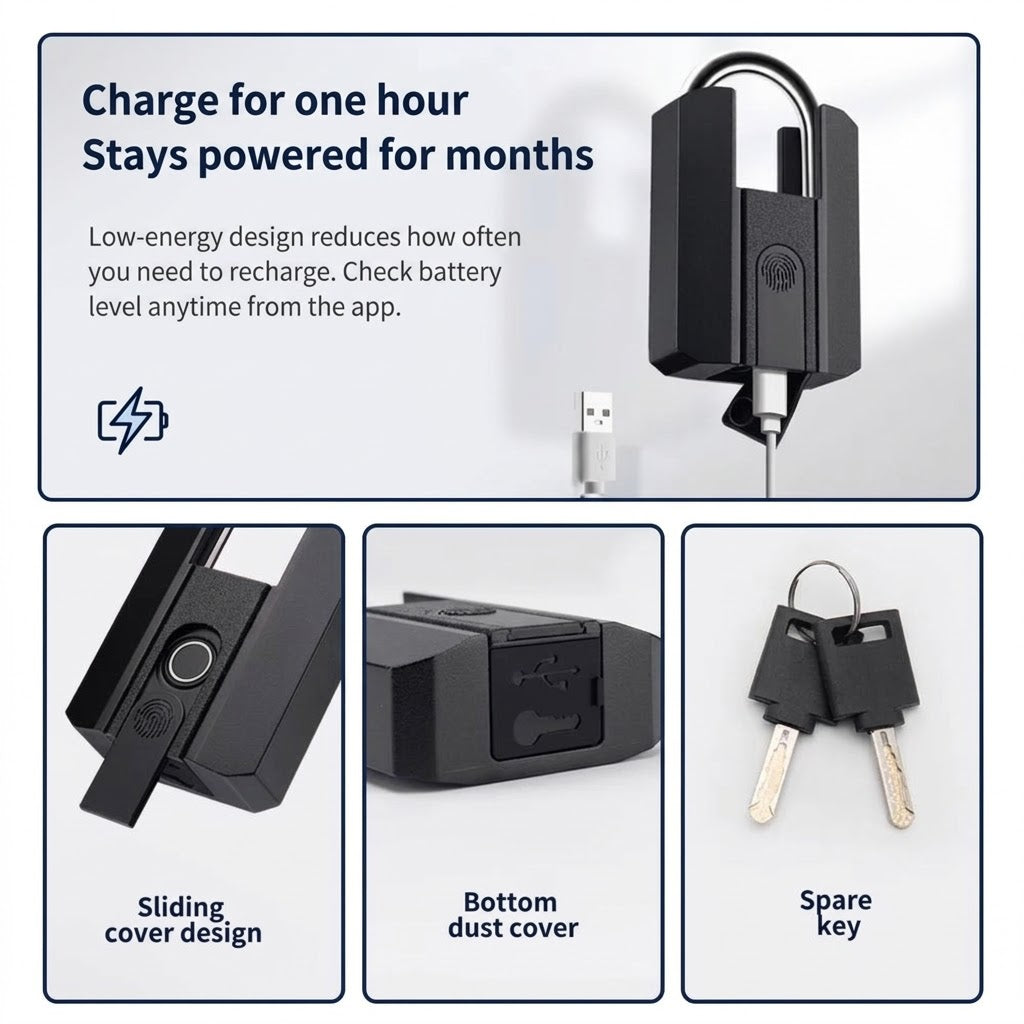 Smart Bluetooth padlock with fingerprint and app control, IP67 waterproof
