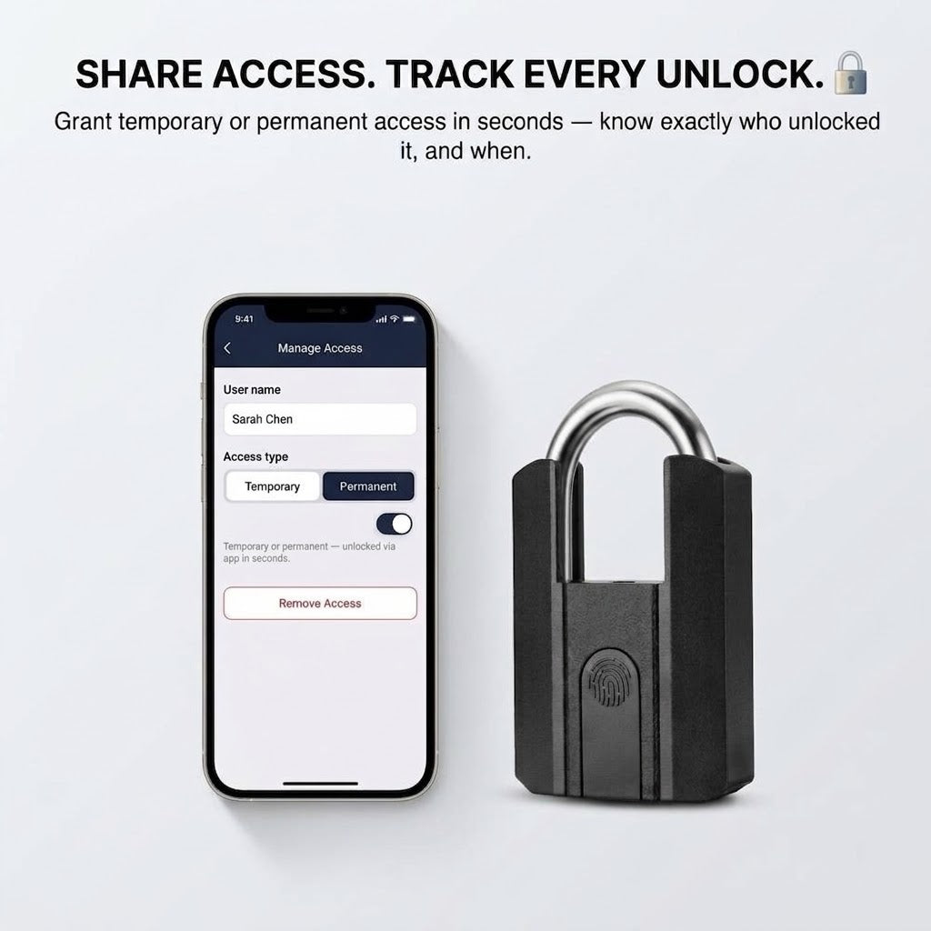 Smart Bluetooth padlock with fingerprint and app control, IP67 waterproof