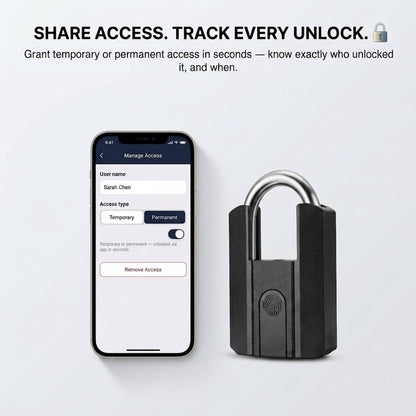 Smart Bluetooth padlock with fingerprint and app control, IP67 waterproof