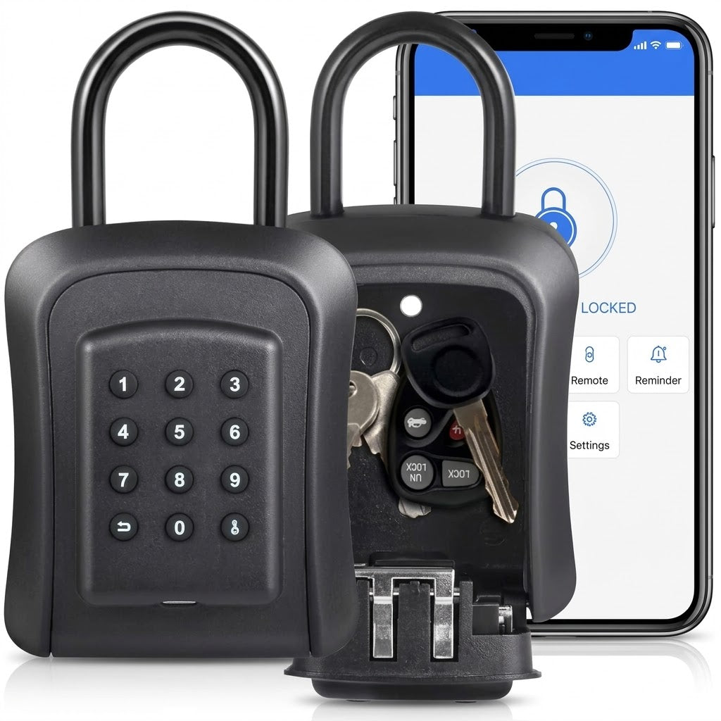 Smart outdoor key safe with weatherproof design, app and password control