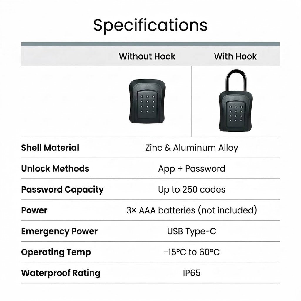 Smart outdoor key safe with weatherproof design, app and password control