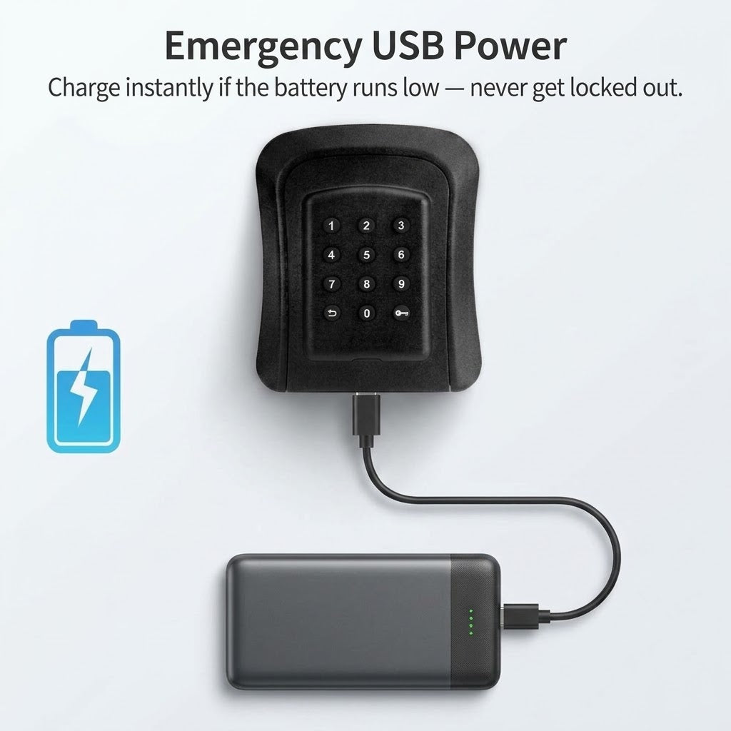 Smart outdoor key safe with weatherproof design, app and password control