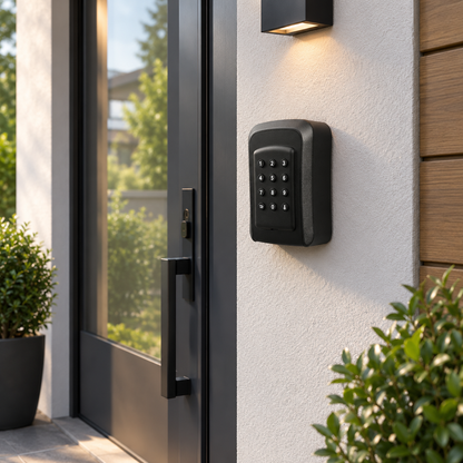 Smart outdoor key safe with weatherproof design, app and password control