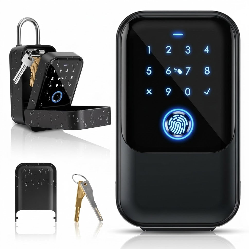 Smart Wi-Fi lockbox with fingerprint, card, app and key access