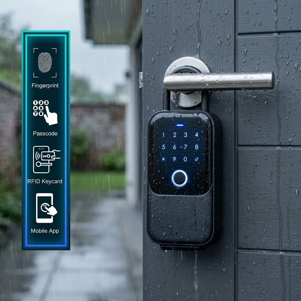 Smart Wi-Fi lockbox with fingerprint, card, app and key access