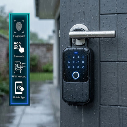 Smart Wi-Fi lockbox with fingerprint, card, app and key access