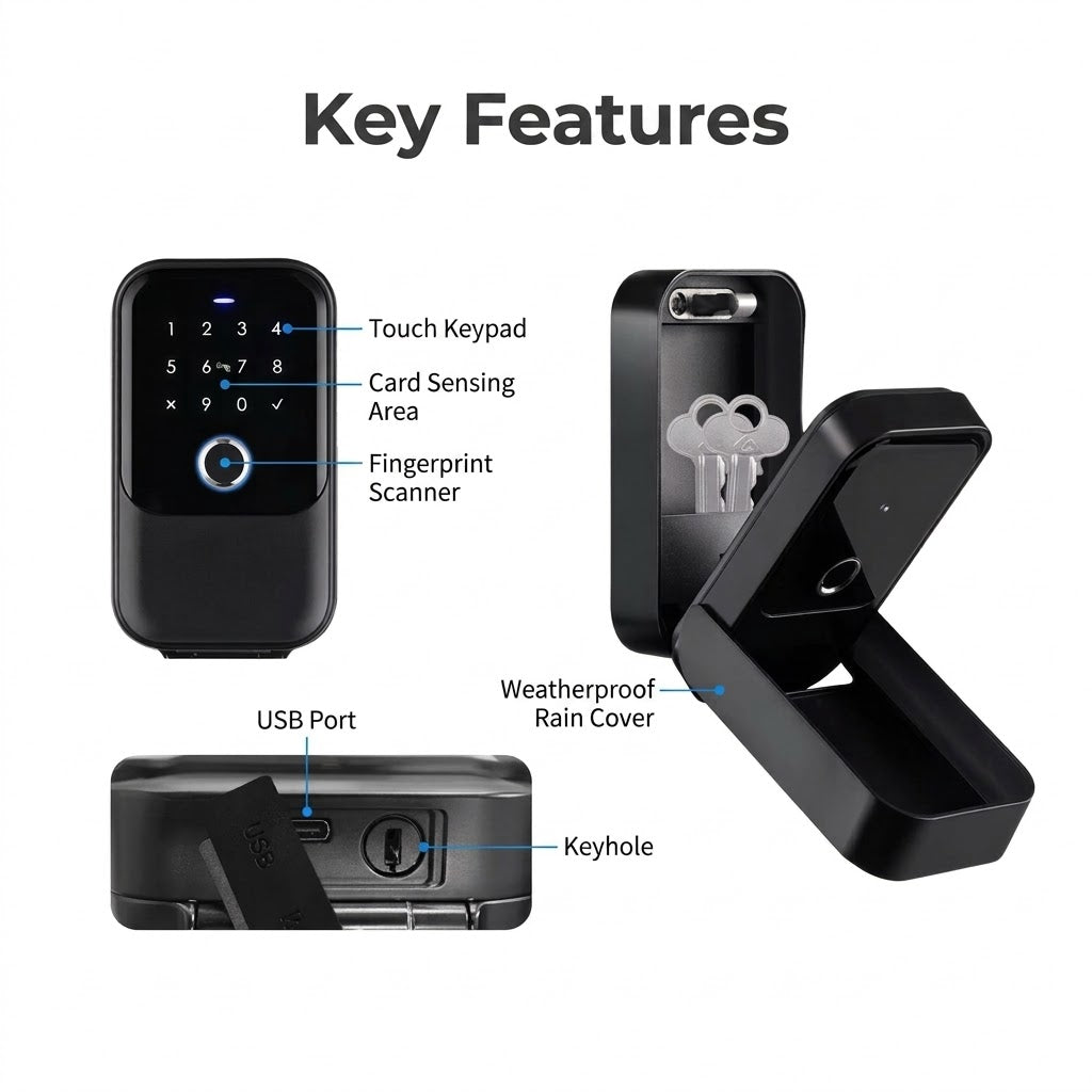Smart Wi-Fi lockbox with fingerprint, card, app and key access